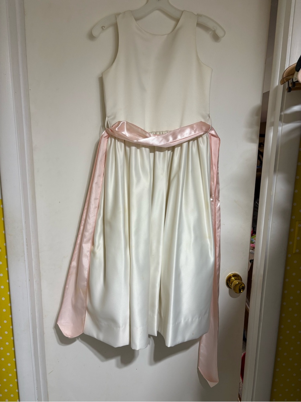 Us Angels Ivory Satin Dress with Subtle Cream Tone